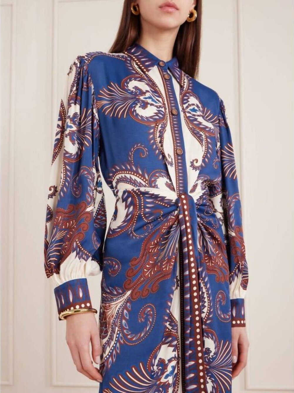 FARM RIO arabesque scarf midi dress in blue - Picture 2 of 9